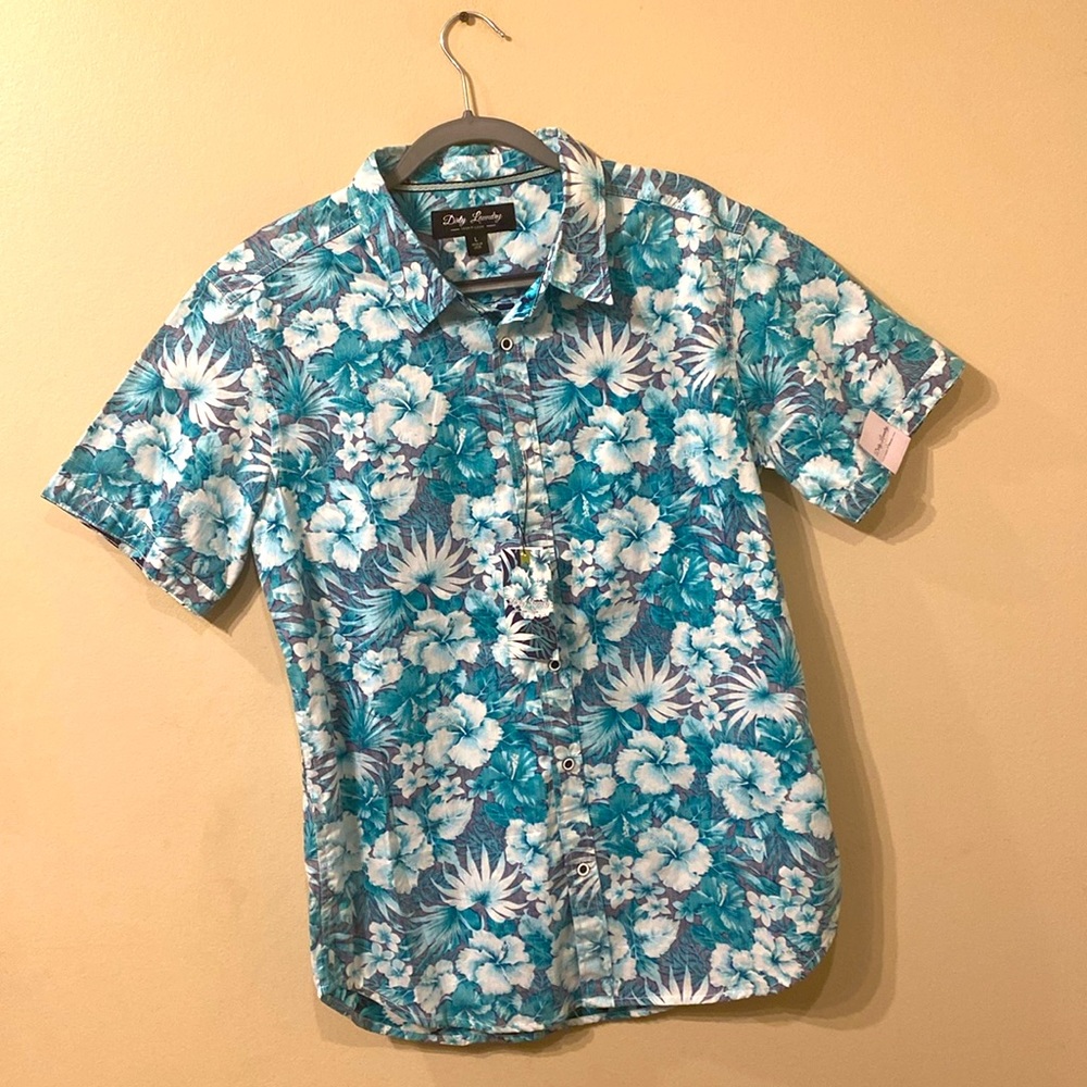 Dirty Laundry Keep It Clean Teal Button Up Hawaiian Shirt L Style DLW11624 NEW